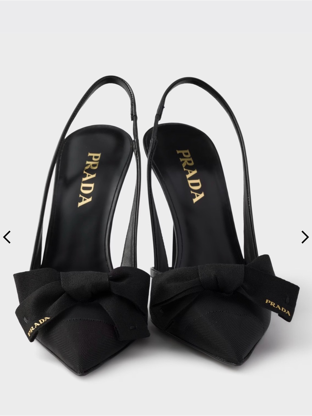 Prada Black Bow Pointed-Toe Slingback Heels with Logo Accent